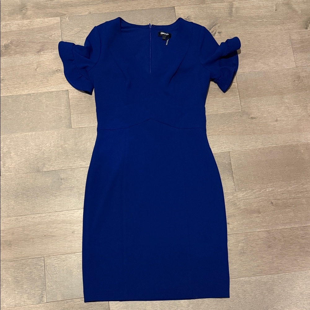DKNY Cobalt Blue Ruffle Sleeve Mini Dress